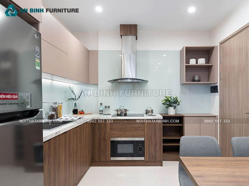 Tủ bếp gỗ MDF phủ Melamine chống ẩm tông trầm sang trọng - TBME079