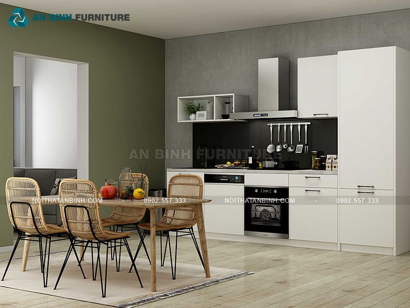 Tủ bếp gỗ MDF phủ Melamine bền đẹp tông sáng tinh tế - TBME096