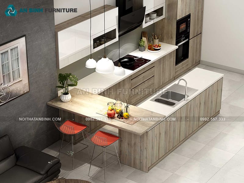 Tủ bếp gỗ MDF phủ Melamine chống ẩm phong cách hiện đại - TBME097