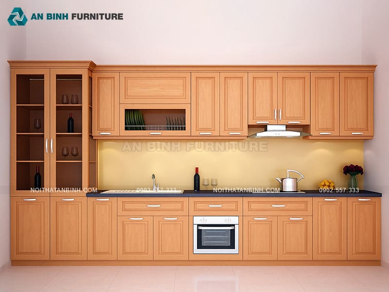 Tủ bếp gỗ sồi tự nhiên thiết kế sang trọng, phù hợp nhiều không gian bếp